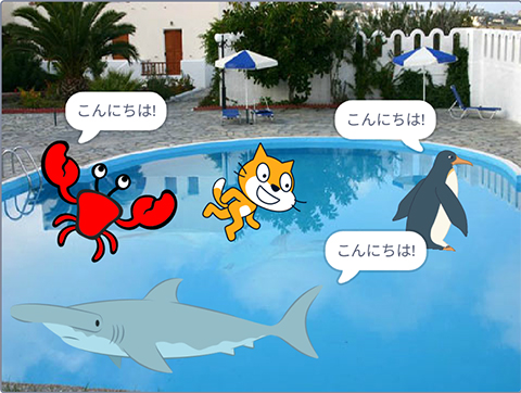 プールに行くネコ